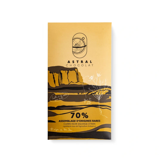 Chocolat noir 70%, cumin sauvage, épices, chocolat épices, chocolat aphrodisiaque, chocolat à offrir, astral chocolat