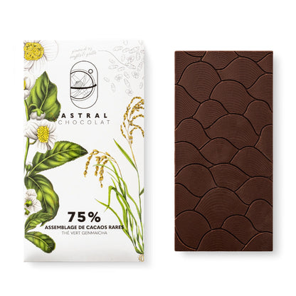 chocolat au thé, thé genmaicha, thé asie, chocolat 75% thé vert genmaicha, chocolat infusion