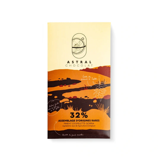 Chocolat au lait 32%, piment d'espelette, épices, chocolat épice, chocolat aphrodisiaque, chocolat à offrir, astral chocolat