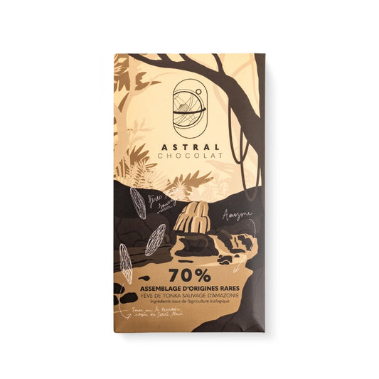 Chocolat noir 70%, fève de tonka sauvage d'Amazonie, épices, chocolat épices, chocolat aphrodisiaque, chocolat à offrir, astral chocolat